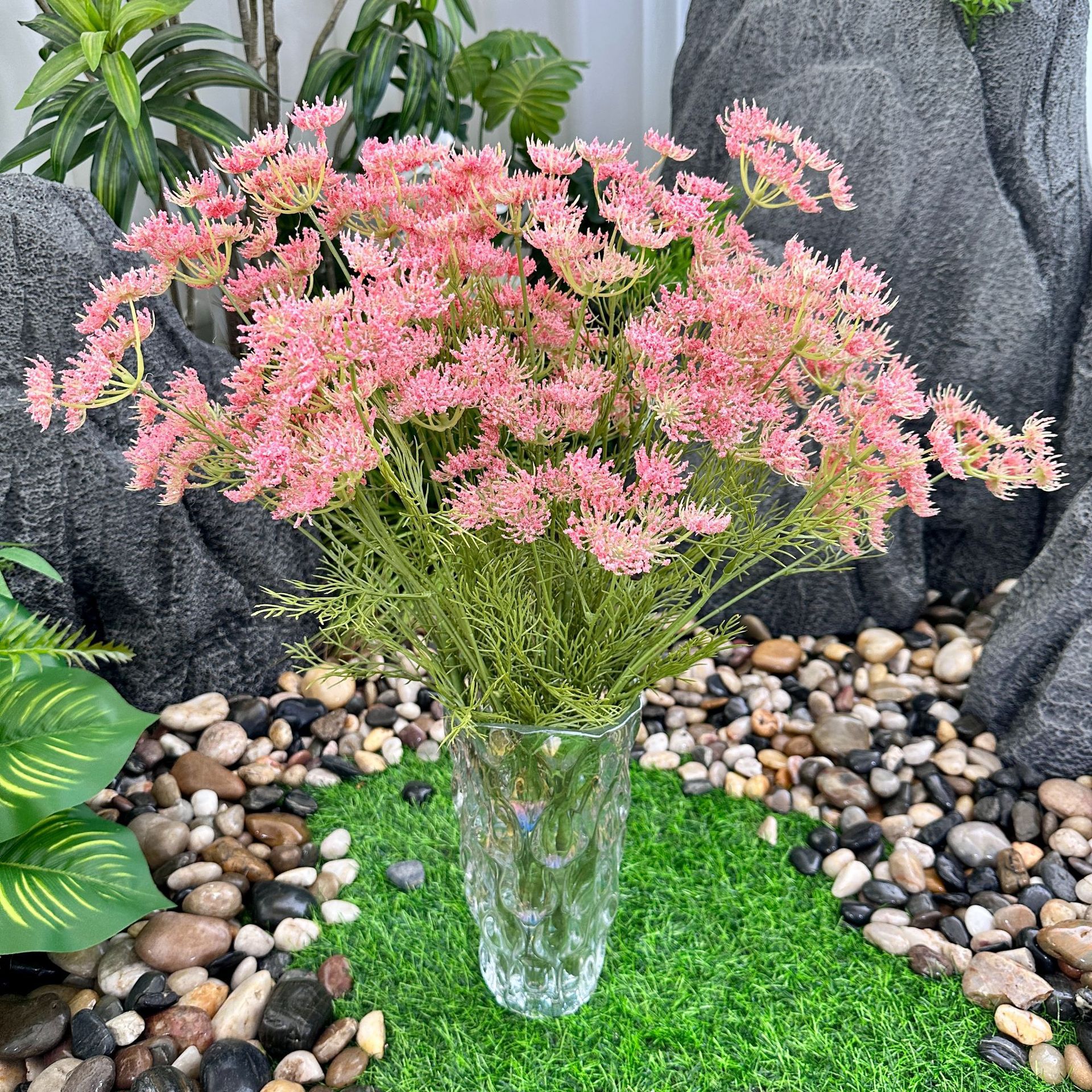 新款仿真花长支蕾丝假花小清新风居家客厅插花摆件手感植绒塑料花