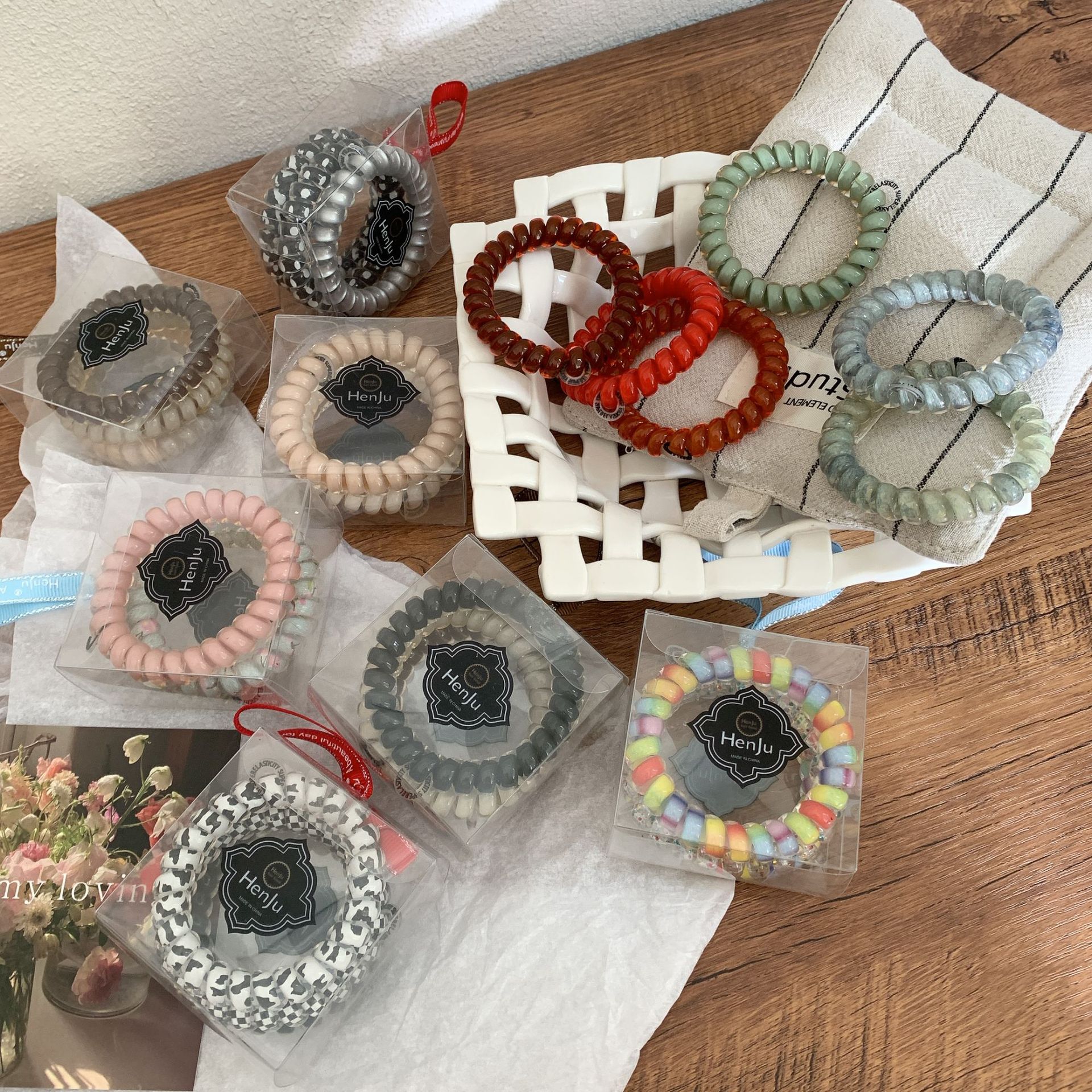 3根装不伤发头绳简约电话线发圈头饰高弹力耐用皮筋扎头马尾发绳细节图