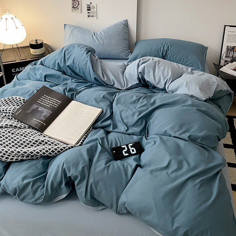 Solid color four-piece set of bed sheets, quilt covers, quilt covers, student dormitory single bedding, three-piece set wholesale, cross-border trade details Picture