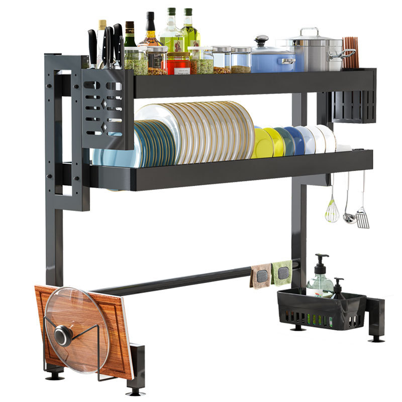 Household kitchen sink rack, non-perforated dish rack, carbon steel storage and organization rack, storage rack, draining rack Application Scenario