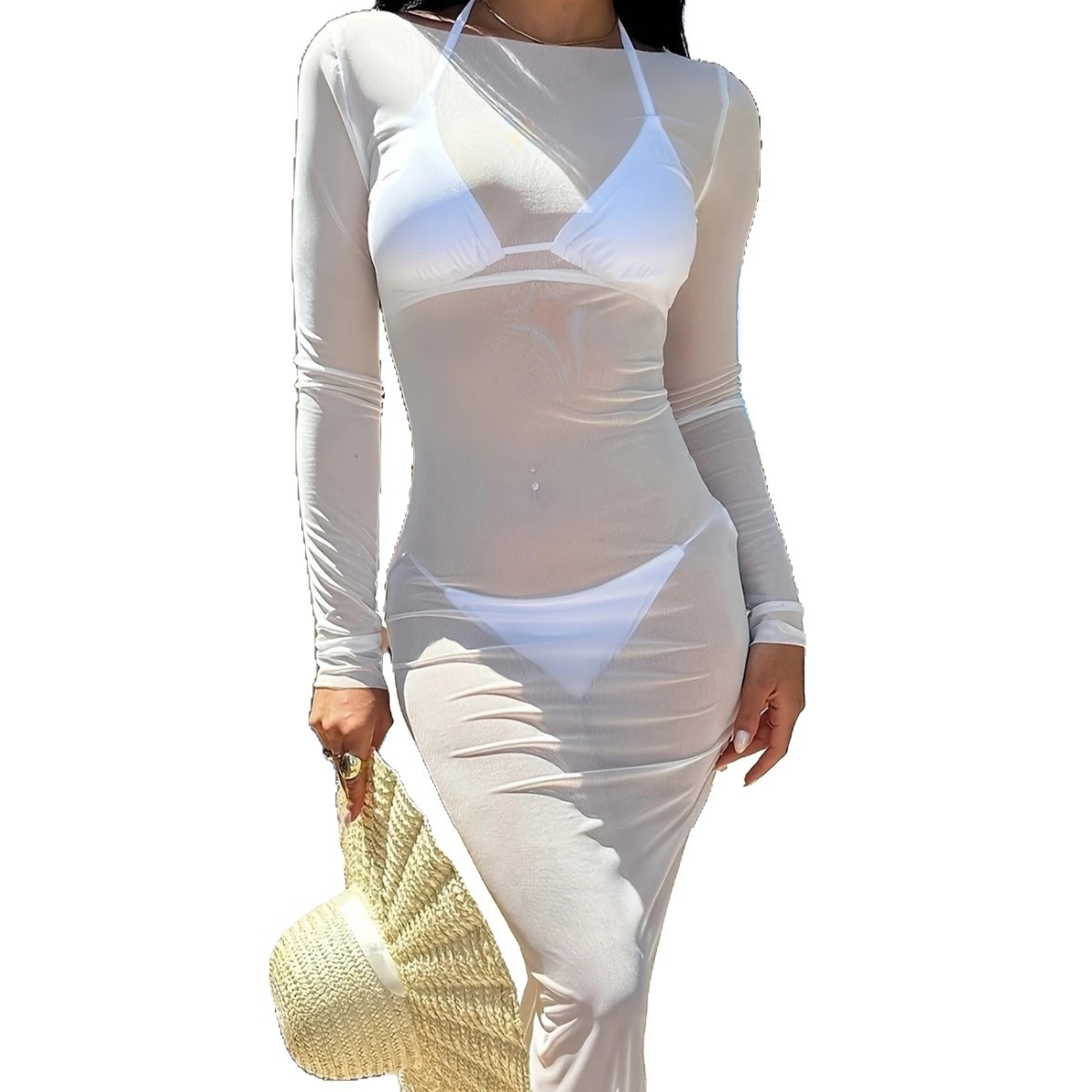 G25D089-2025 Summer Slimming and sexy Sheer Long-sleeved dress Long Skirt Item Picture