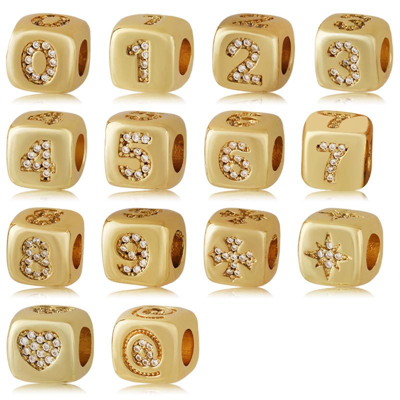 Copper-plated micro-inlaid zircon three-dimensional digital partition beads square perforated beads diy jewelry bracelet necklace dice accessories Application Scenario