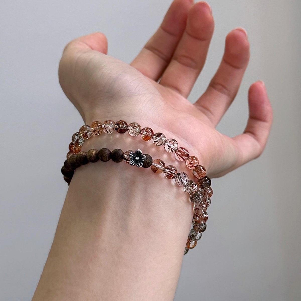 A natural black gold super seven crystal bracelet with double rings of agarwood, cold and exquisite, stacked and wealth-attracting magnetic field bracelet for women details Picture