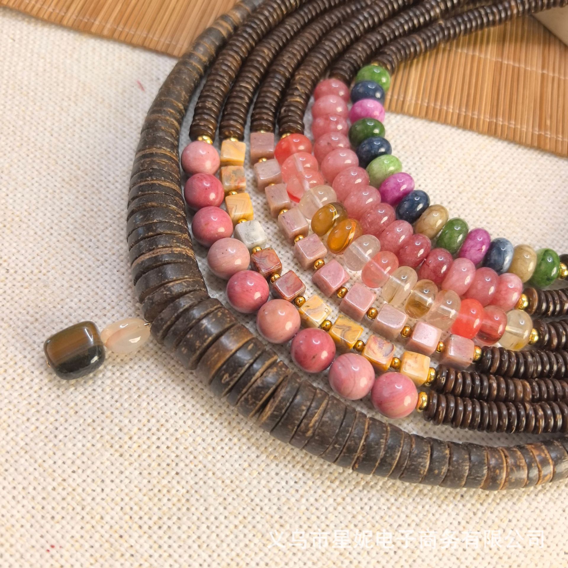 Natural gradient tourmaline crystal, form-fitting cut bead spacer gasket necklace, summer necklace, fresh small sugar cube accessory, national trend