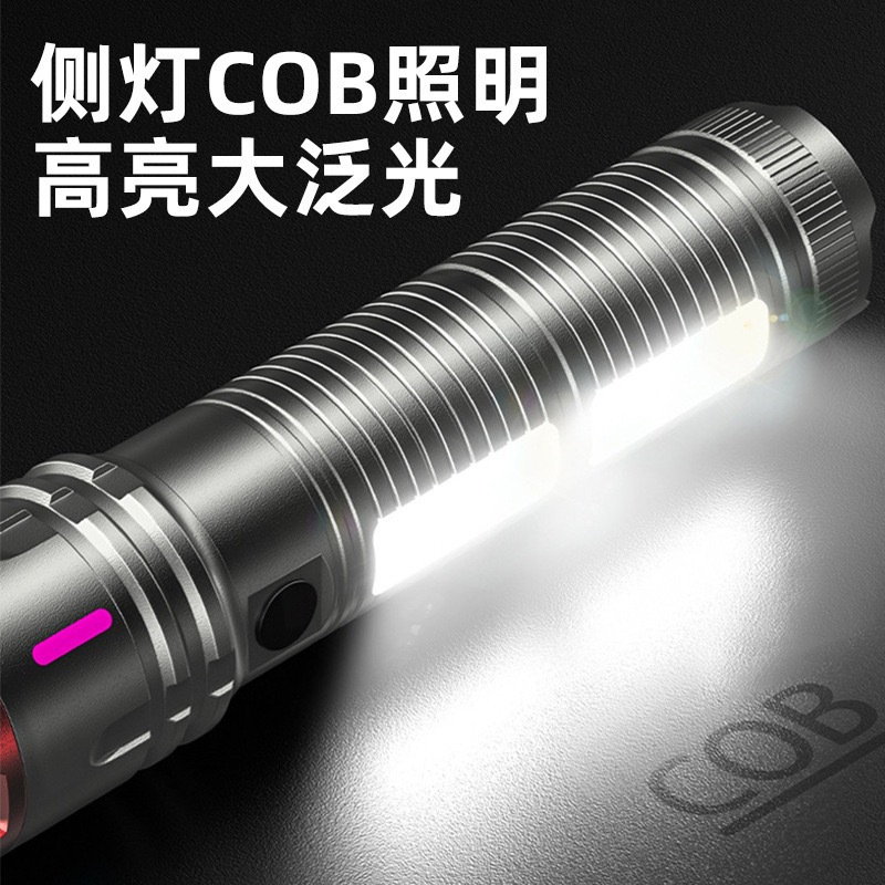Cross-border aluminum alloy high-intensity flashlight, high-power long-range focusing flashlight with built-in lithium battery, telescopic zoom flashlight Specification image