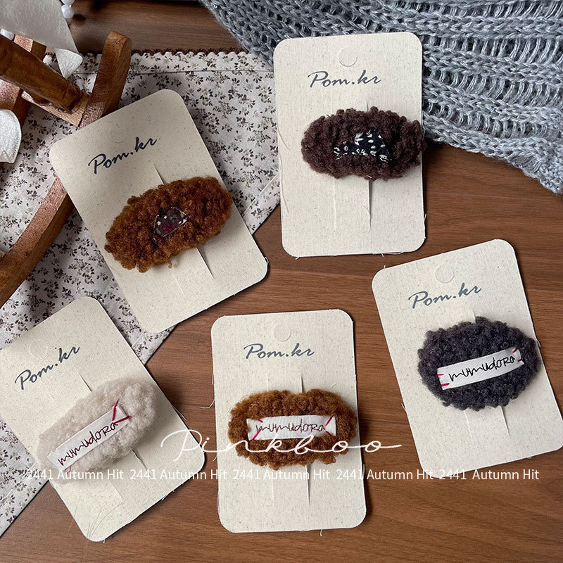 New Korean-style autumn and winter woolen lamb hair clip, handcrafted patch, children's letter "Bye-bye" clip, side broken bangs clip for girls details Picture