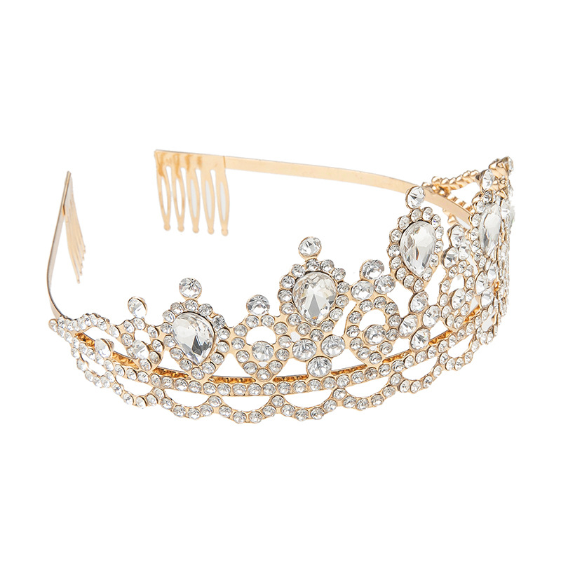 Cross-border new European and American wedding bride's rhinestone crown, elegant and versatile, diamond-encrusted elegant lady's crown wholesale hair accessory details Picture