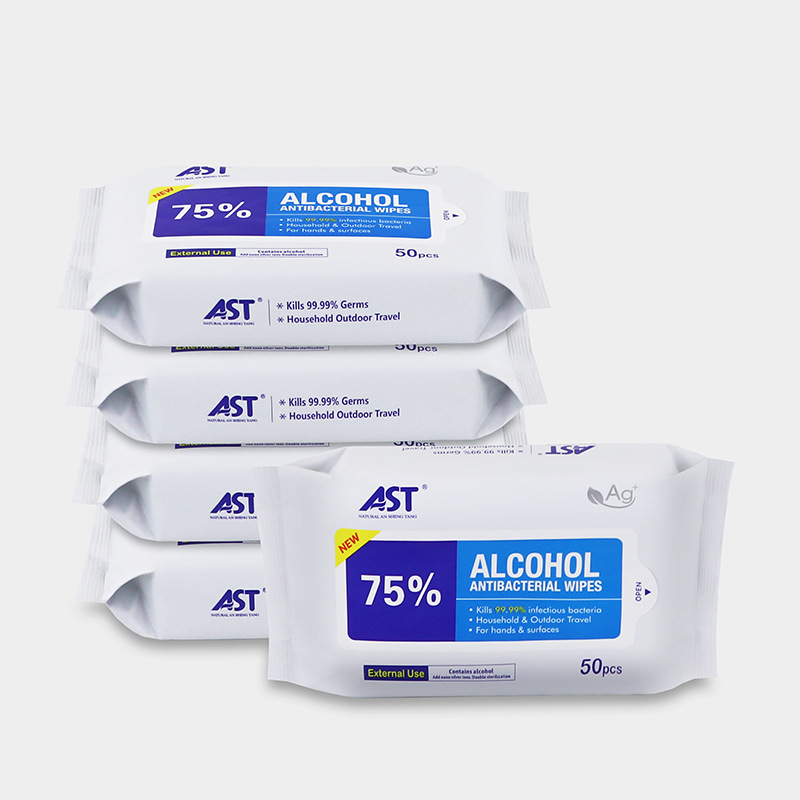 All-english foreign trade 30 to 50 pieces of alcohol disinfectant wet wipes in stock, cleaning foreign trade export sterilization wet wipes Specification image