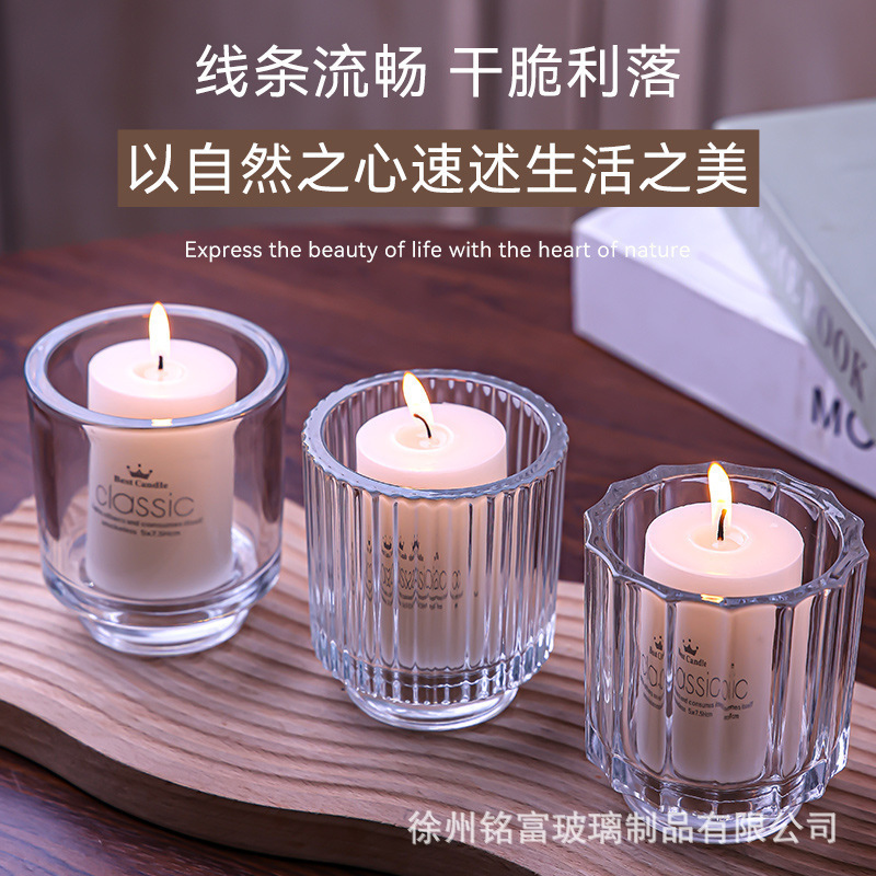 Vertical candle cup, transparent glass cup, hotel and homestay decoration, scented soybean paste packaging bottle, romantic atmosphere can details Picture
