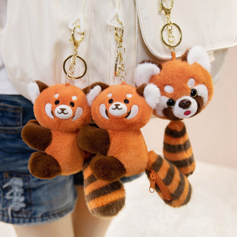Cute little raccoon plush toy pendant, adorable panda series keychain doll, palm-sized treasure ornament details Picture