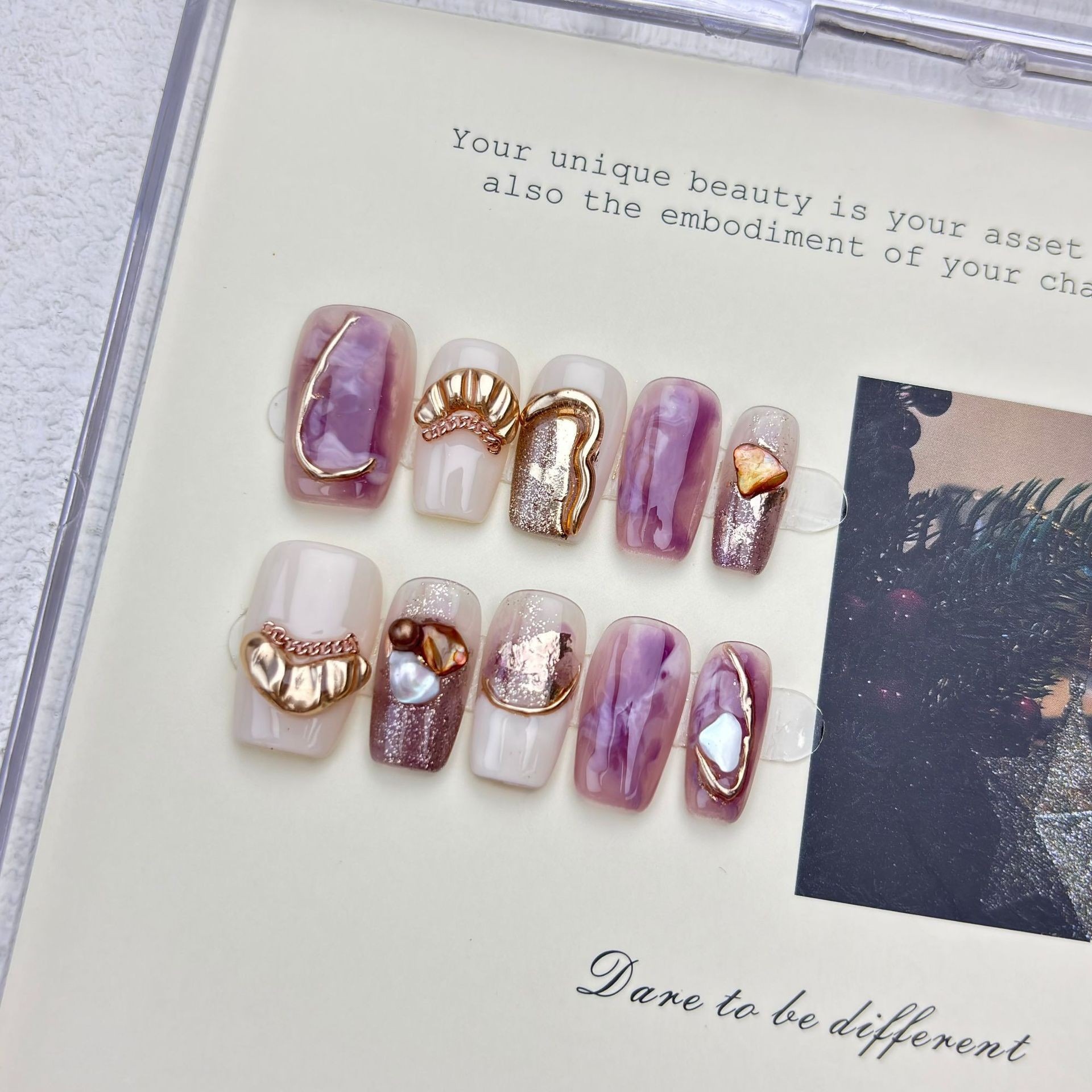 【琼浆】秋冬美拉德焦糖金属晕染立体捏捏复古高级感穿戴甲批发细节图