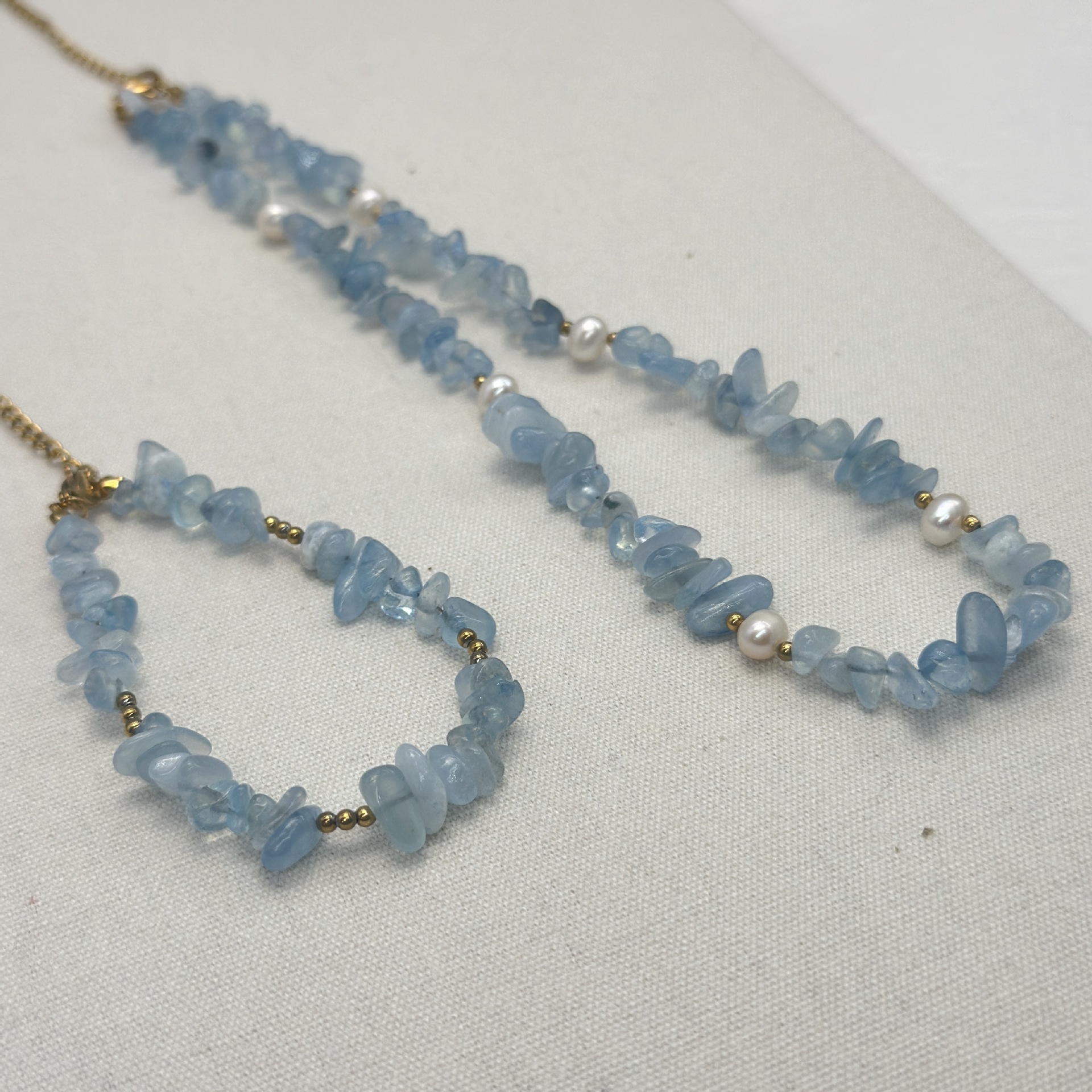 The European and American beach vacation style aquamarine natural stone spliced natural freshwater pearl bracelet necklace is fresh and sweet for women