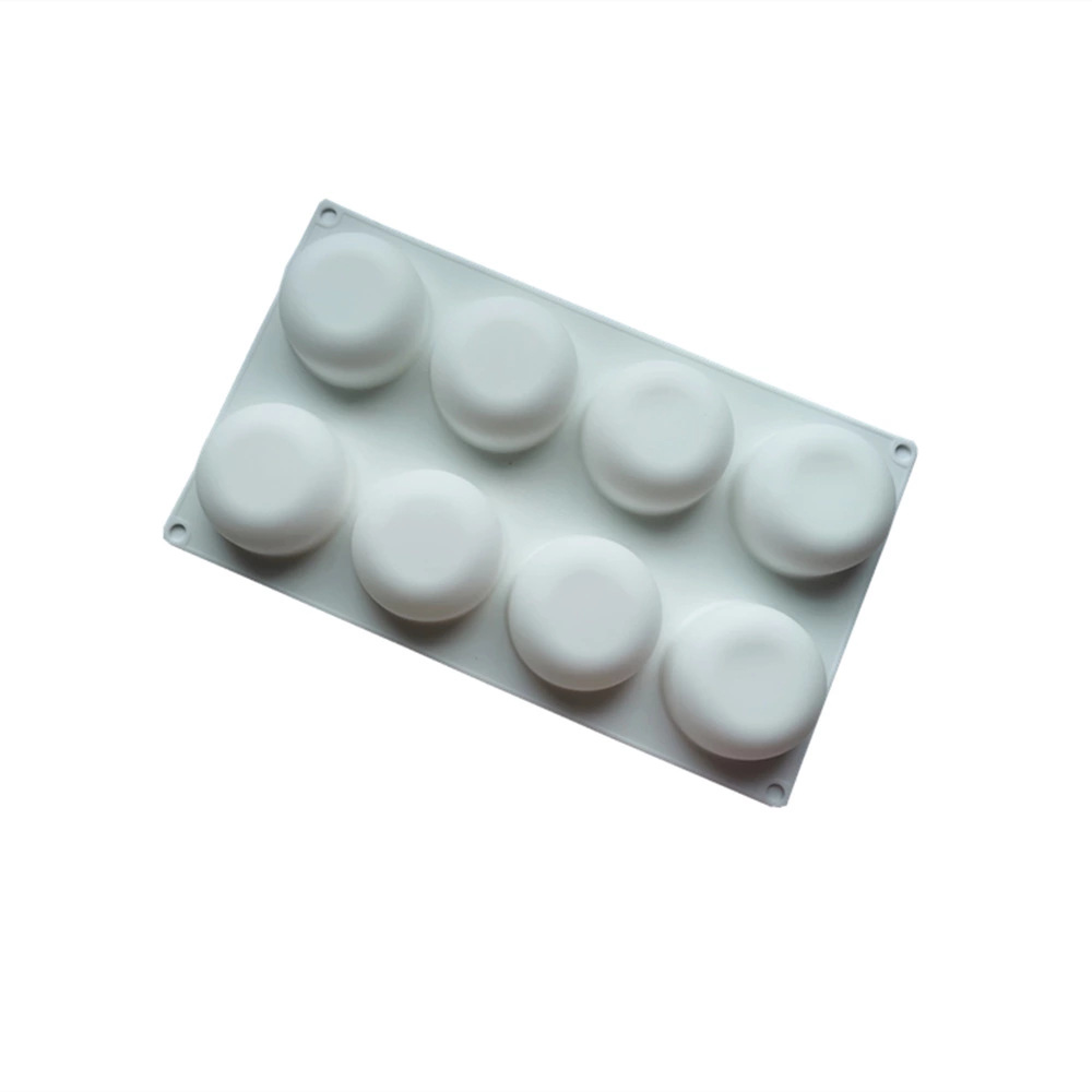 现货硅胶烘培工具8连扁圆慕斯磨具立体石膏模具圆形蛋糕装饰烘焙白底实物图