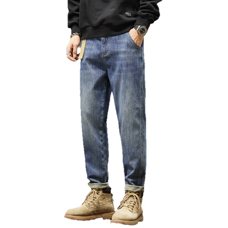 潮流百搭牛仔裤修身显瘦高腰直筒休闲裤春夏秋装白底实物图