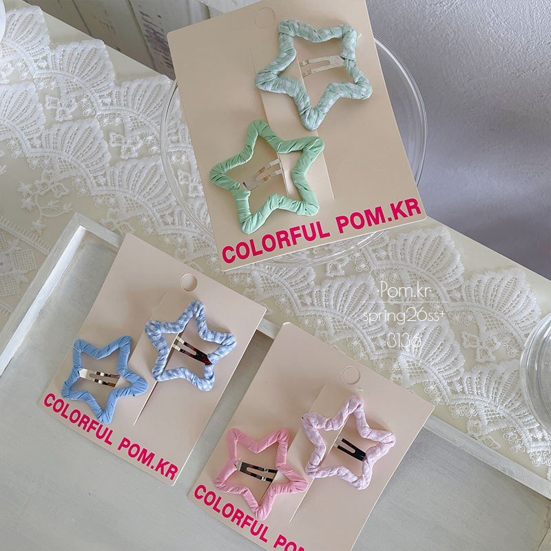 New Korean-style milk huhu five-pointed star hair clip, handcrafted wrap bye-bye clip, children's double-set bangs clip, sweet hair accessory Specification image
