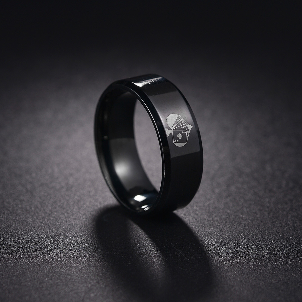The new 8mm beveled black heart A men's titanium steel ring from the Amazon of Europe and America has been electroplated and does not fade Specification image