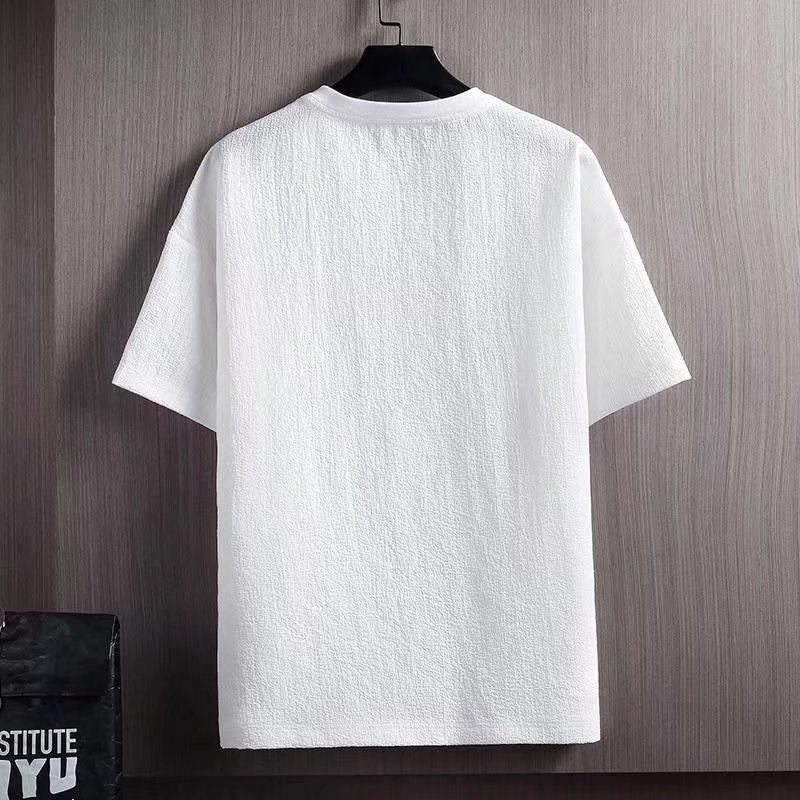 Short-sleeved T-shirt for men, summer half-sleeved body, ice silk cotton and linen top, linen solid color base layer, white men's wear Specification image