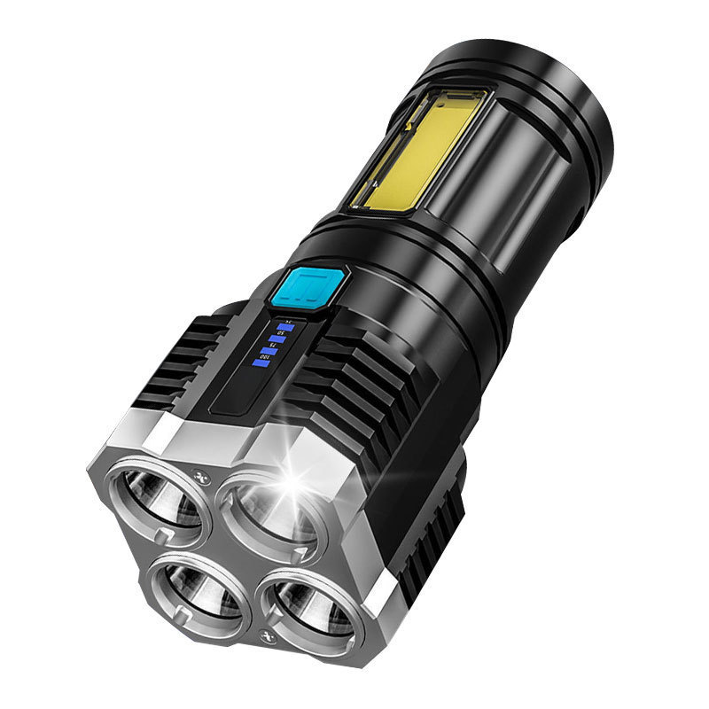 Cross-border new L-S03 high-intensity flashlight 4 four-lamp high-intensity long-range flashlight rechargeable COB side light Searchlight details Picture