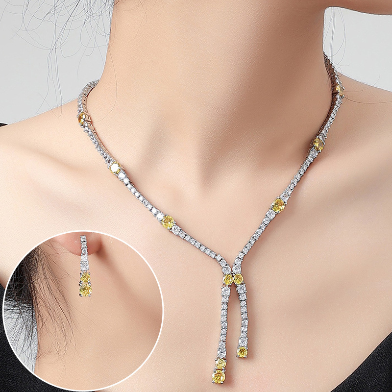 Liangya Liren's new European and American style dinner and dance accessories: all-copper zirconia sparkling quality necklace earrings details Picture