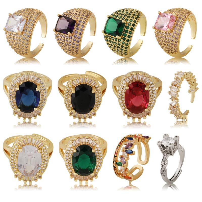 New European and American light luxury and fashionable copper material jewelry, diamond ring, internet-famous temperament, versatile British style jewelry