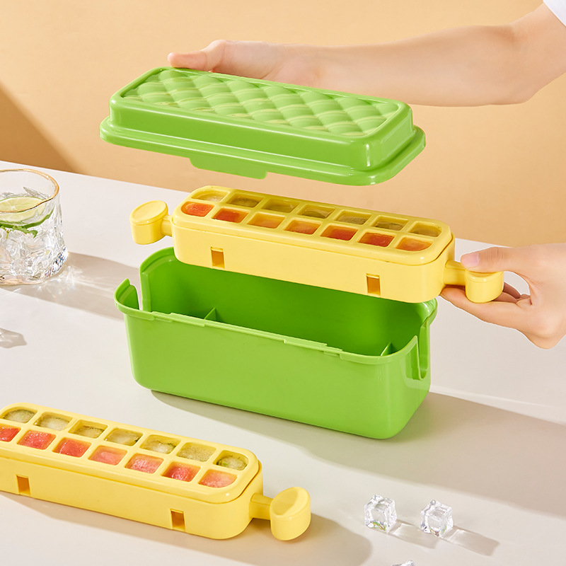 Ice cube mold, ice cube tray, home ice storage box with lid, one-click large capacity, one-click de-icing, ice-making box, ice mold details Picture