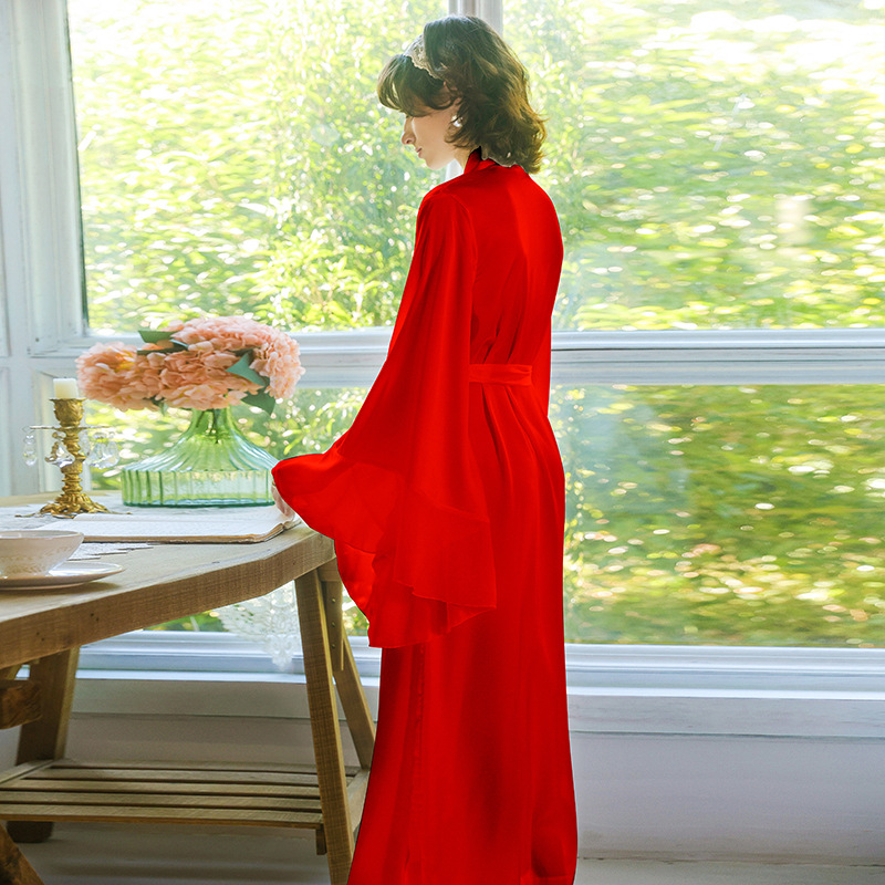 Feiyun sexy satin flared sleeve long bridal gown, with multiple color options for home wear with LACES inside, 801 Specification image