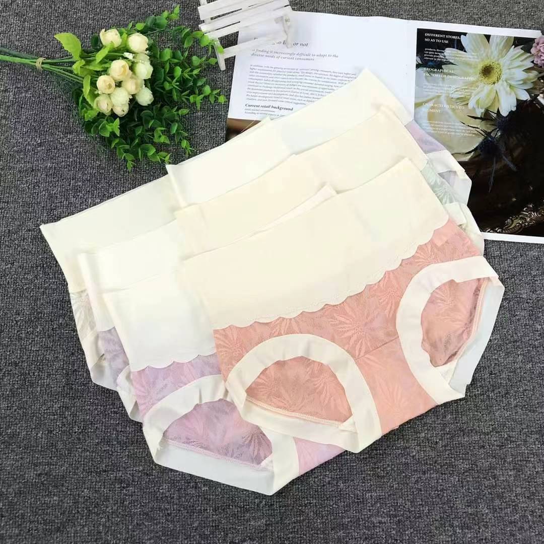 Wholesale of new large-sized sexy lace women's underwear, high-waisted underwear, pure cotton crotch breathable and seamless women's briefs for export to Europe, America and Africa full figure