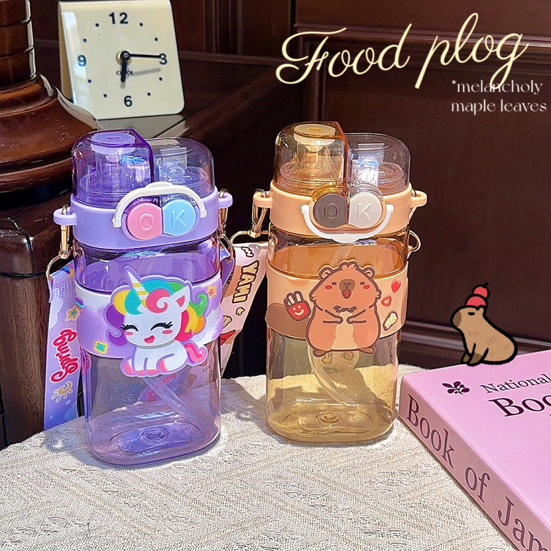 网红卡通高颜值男女学生水杯可爱超萌ins吸管双饮塑料杯便携儿童