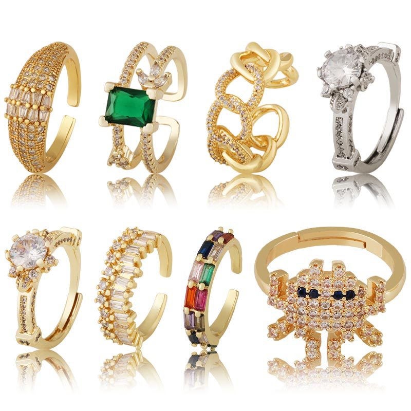 欧美跨境专供几何锆石戒指轻奢风时尚个性奢华饰品指戒指环女