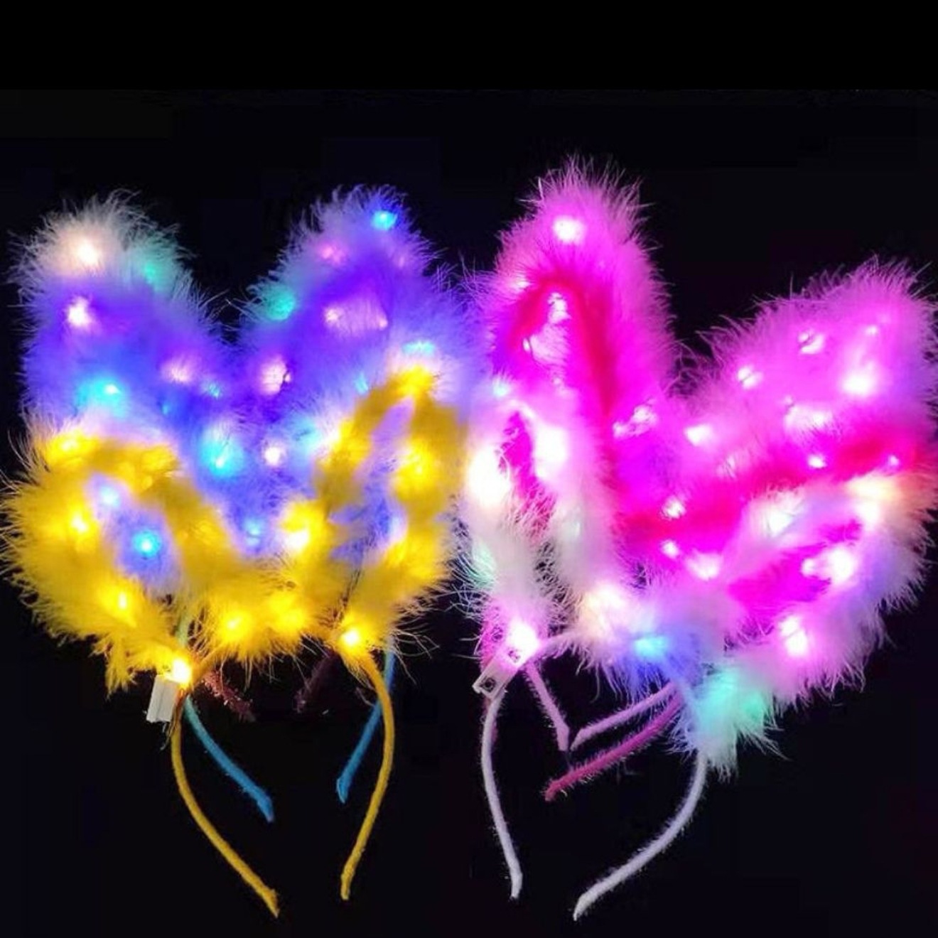 New type of luminous feather headband, 14-lamp luminous rabbit ear headwear, factory direct sales