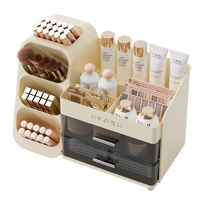 Cosmetics storage box, home dressing table, high-end feel, large capacity, lipstick and skin care products, multi-functional compartments shelf Item Picture