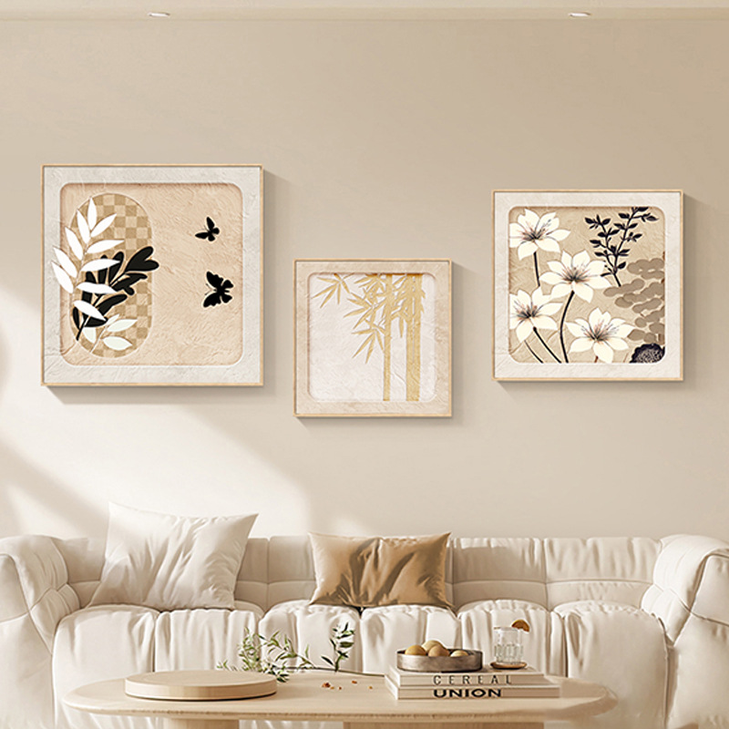 法式奶油风客厅挂画高级感艺术蝴蝶餐厅装饰画侘寂风卧室床头壁画