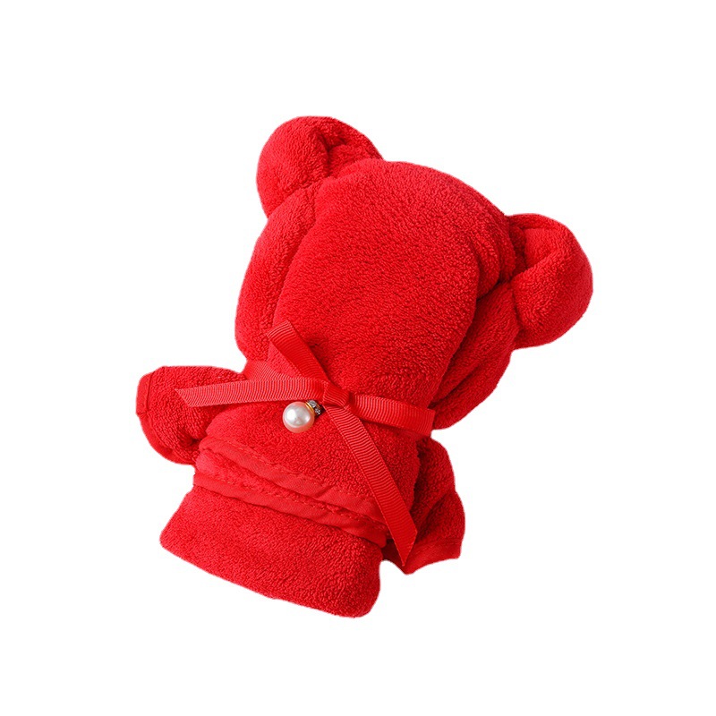 厂家直供珊瑚绒小熊造型毛巾 结婚礼品小熊毛巾30*30婚庆方巾批发白底实物图