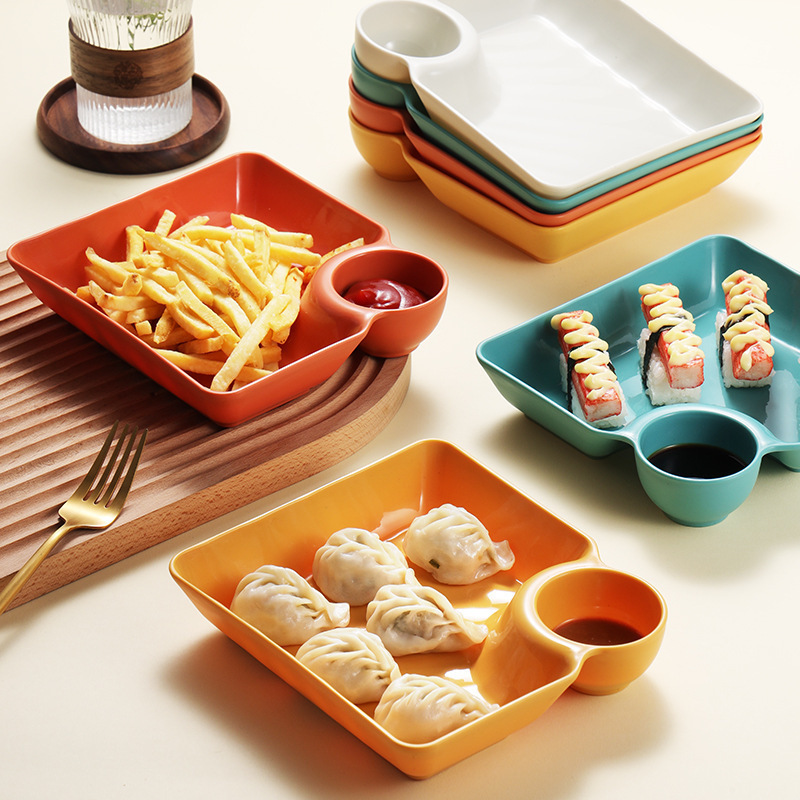 Japanese-style simple square dumpling plates are available in multiple colors. Melamine platter tableware, dinner plates, porcelain plates, and stainless steel plates Specification image