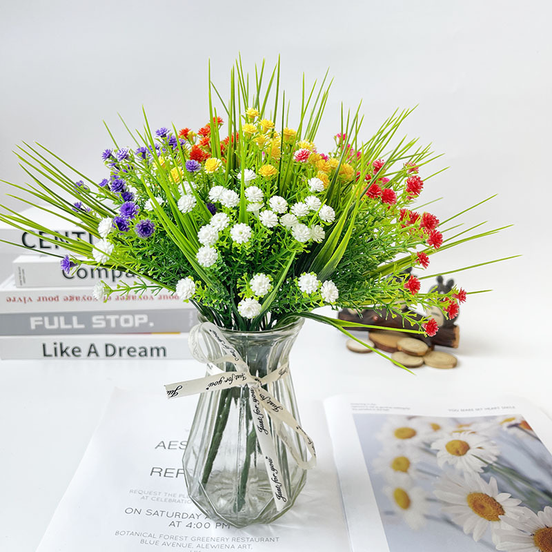 跨境亚马逊仿真绿植满天星花束婚庆春草仿真花花槽装饰塑料假花