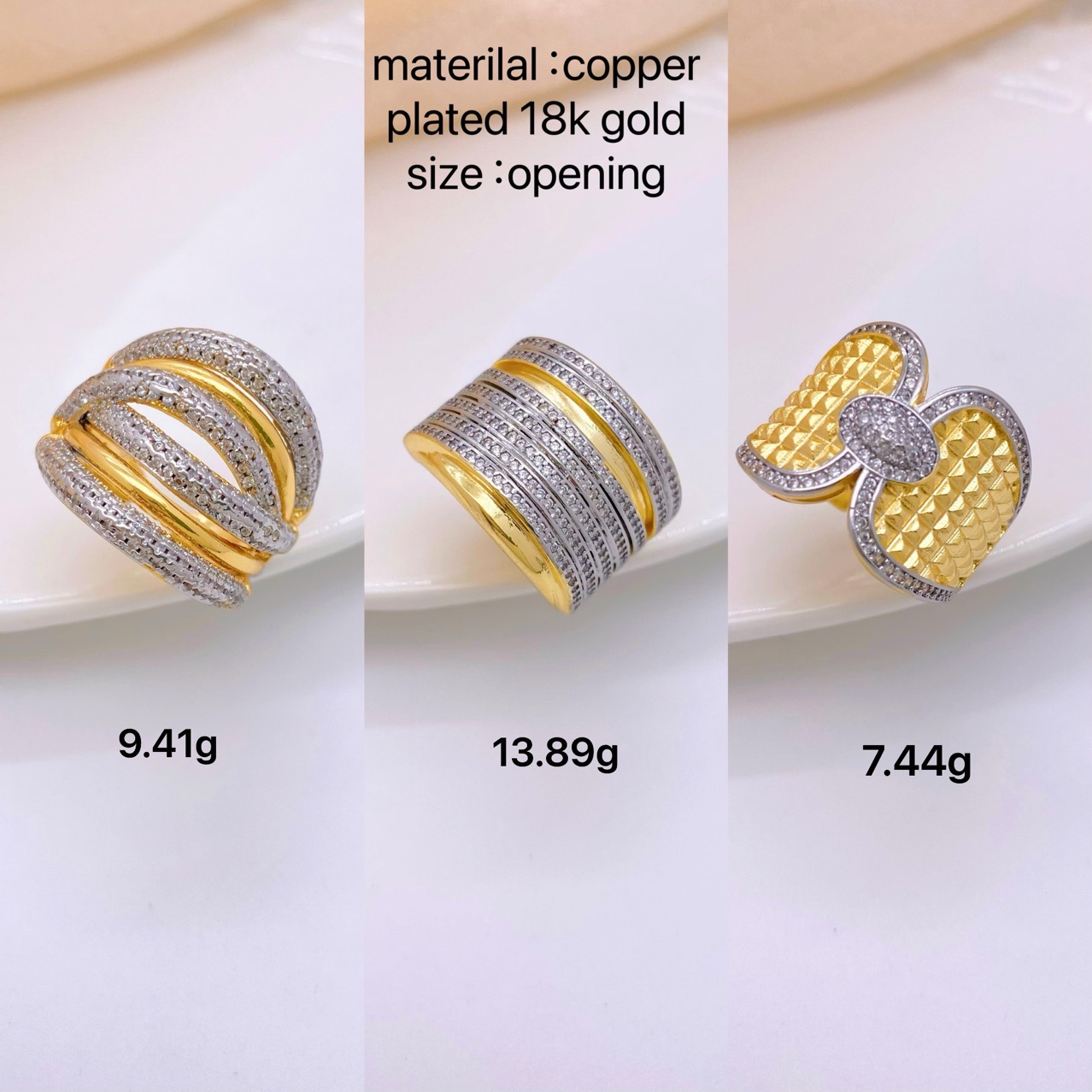 European and American fashion multi-layer line ring for women, retro round copper-plated 18K design, high-end zircon ring in ins Specification drawing