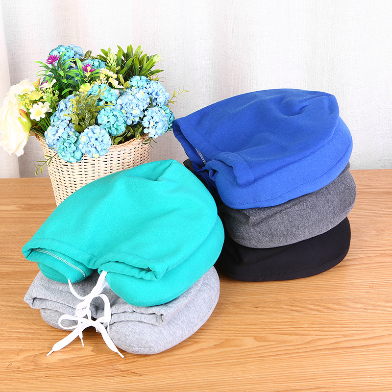 Warm hooded U-shaped pillow, neck pillow, portable foam particle pillow for outdoor travel, office sleep U-shaped pillow Application Scenario