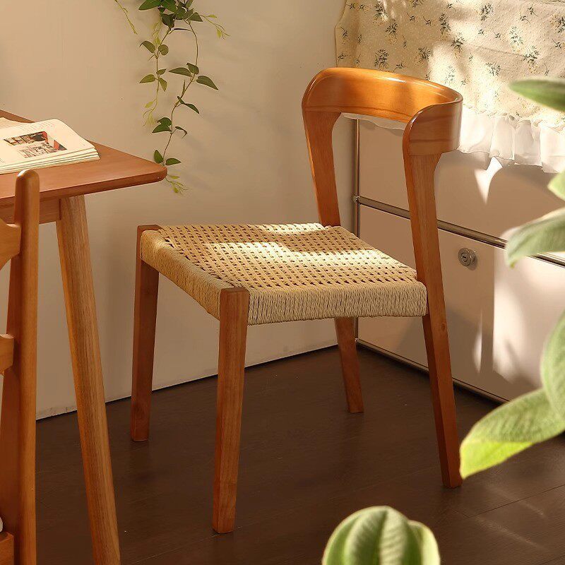 Nordic wabi-sabi style solid wood rope woven retro makeup chair, Japanese desk and chair, home small-sized apartment backrest, antique V-shaped chair, Star Factory Application Scenario