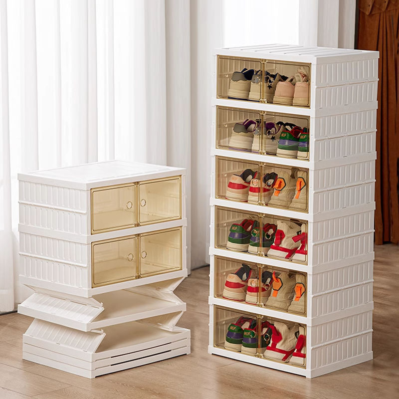 No installation required, multi-functional folding shoe rack, transparent multi-layer widened movable shoe cabinet, home storage shoe box