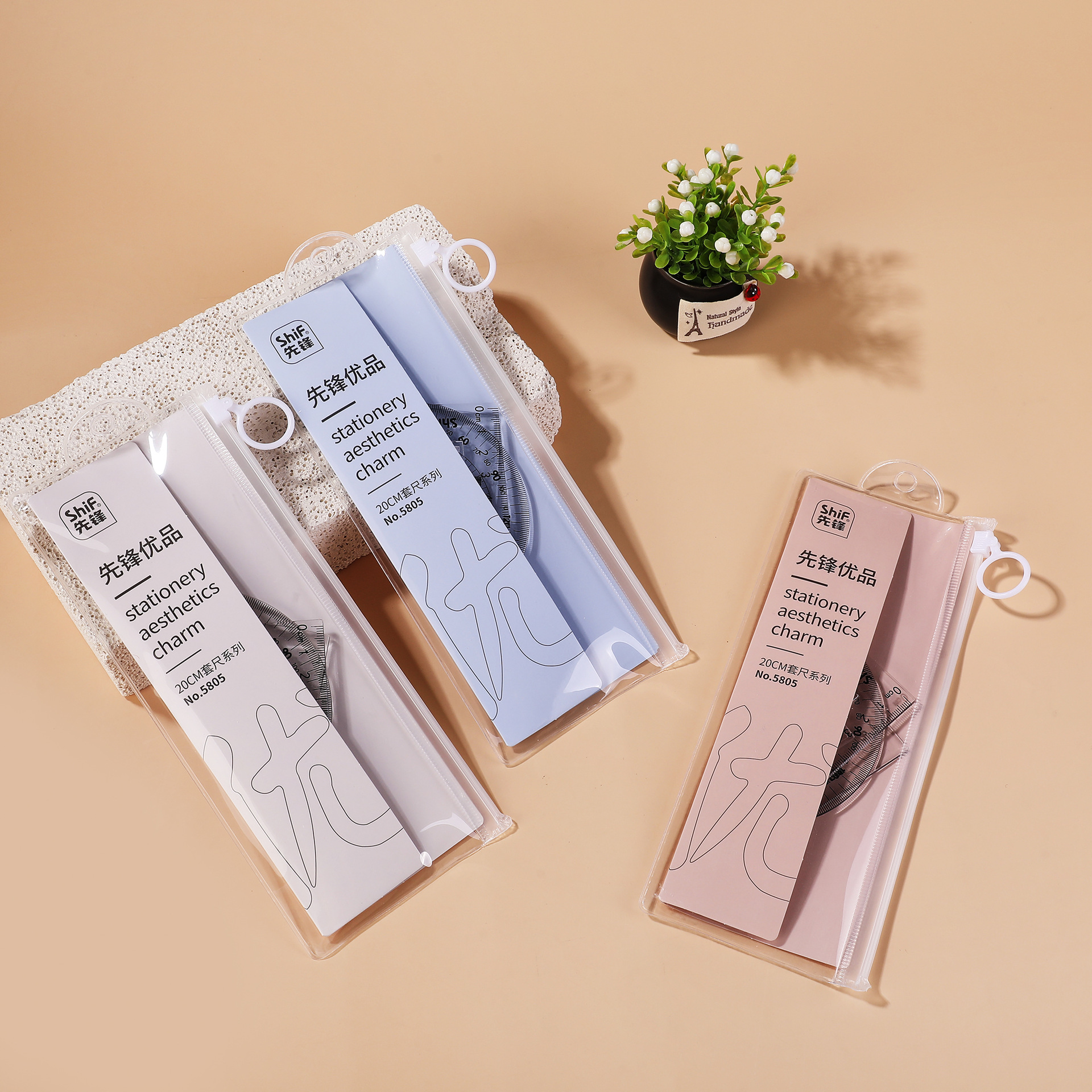 Pioneer 5805 Ruler Set, 20cm ruler set, Cute Student multi-functional Set of square, ruler and protractor, Four-piece set details Picture