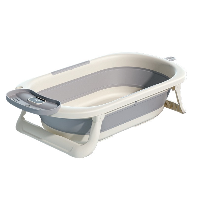 感温婴儿洗澡盆家用浴室防滑坐躺托神器浴架家用宝宝折叠舒适浴盆白底实物图