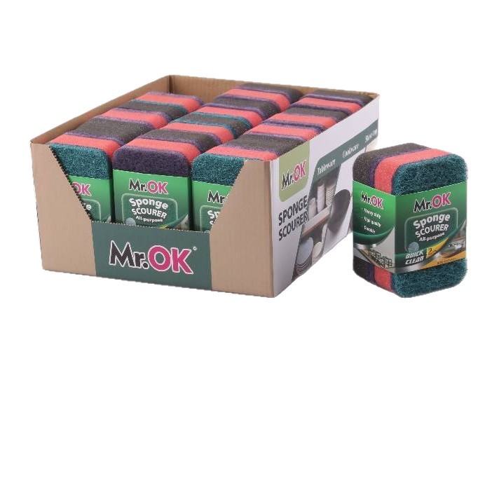 Mr.OK factory direct supply sponge scouring pads, double-sided cleaning sponges, kitchen cleaning sponges, dishwashing sponges, pot scrubbing sponges Item Picture