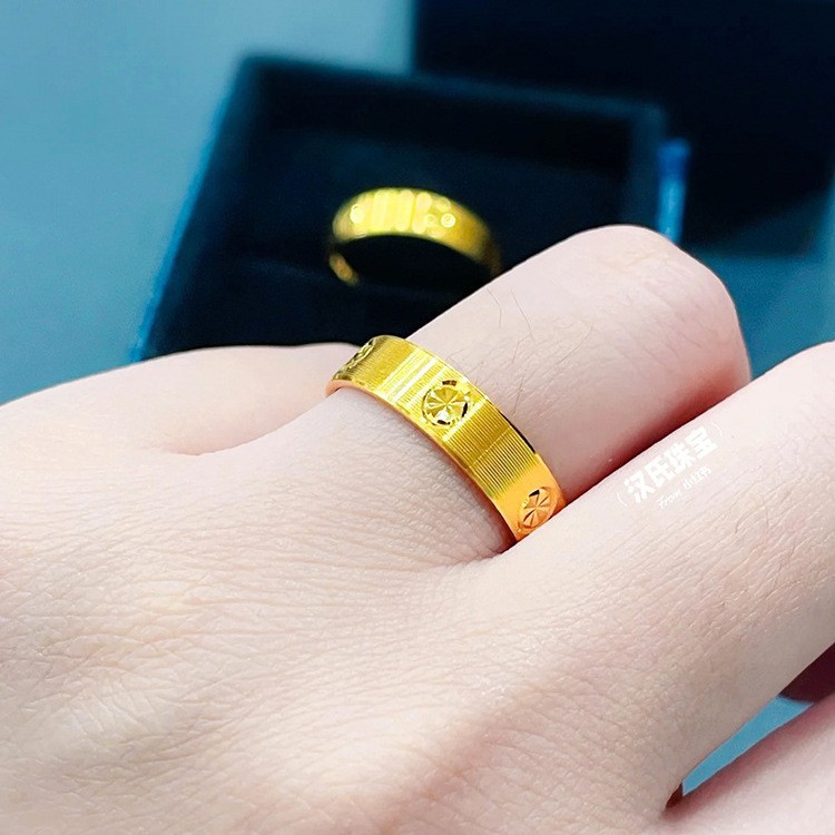 沙金饰品米字车花戒指小众钻纹螺丝纹拉丝仿真金设计感手饰批发