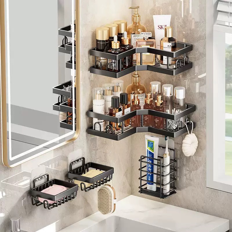 Cross-border bathroom storage rack, iron tripod, non-drilling bathroom toilet storage rack, carbon steel rack for storage