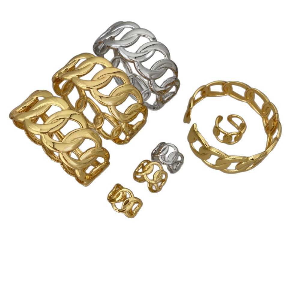 Wholesale of European and American fashion cross-border personality cold style, versatile circle ring wide face bracelet set manufacturer Item Picture