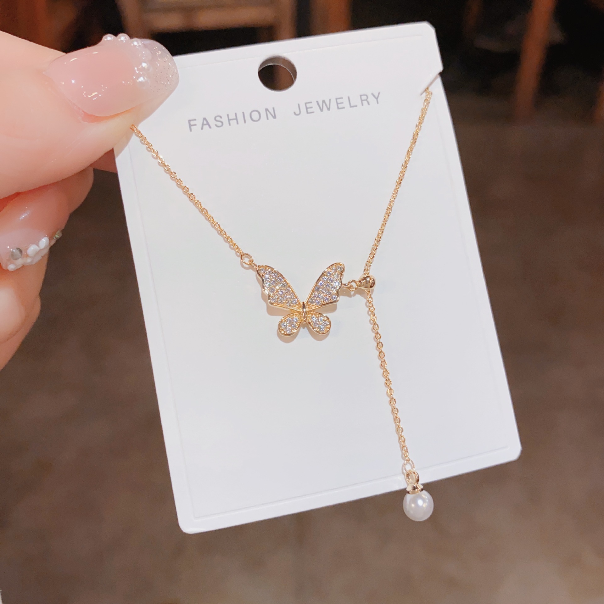 时尚精致抽拉式蝴蝶项链女小众设计感高级感百搭颈链 抖音热门款产品图