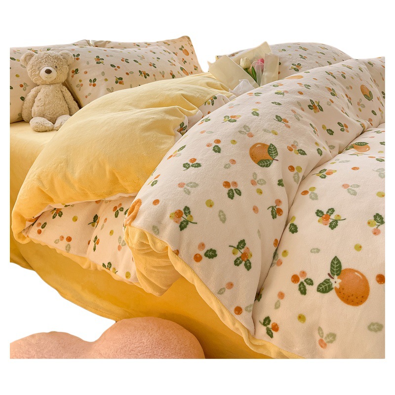 Milk velvet bed four-piece set, coral velvet autumn/Winter 2024 new style bedding, duvet cover, bed sheet thickened and fleece three-piece set Item Picture
