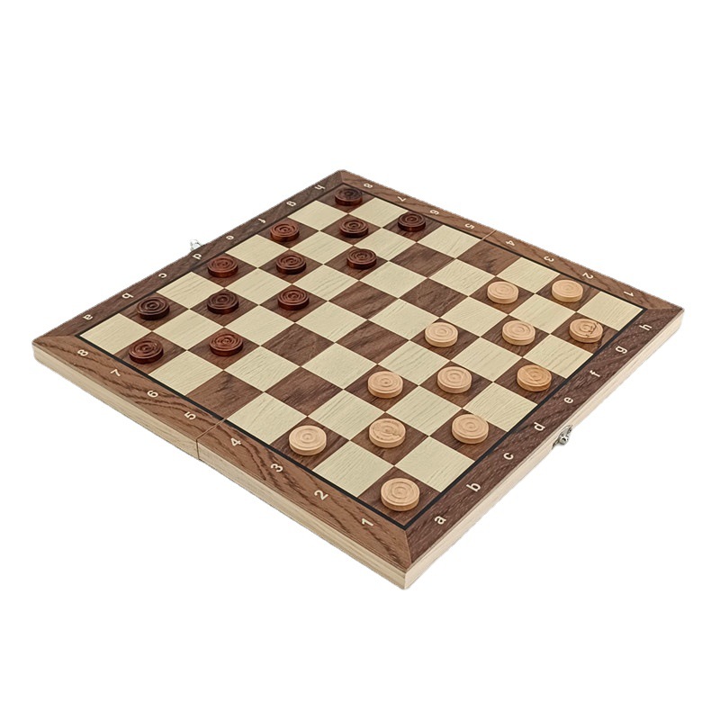 Factory direct sales: 3-in-1 chess set with European and American stickers, wooden folding, parent-child interactive, made of high-end materials details Picture