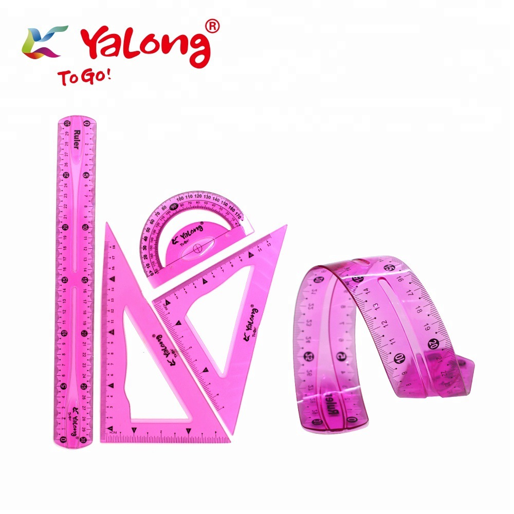 Yalong Plastic student learning 4-piece set of 30-centimeter straight rulers, math and geometry tool rulers, and flexible rulers details Picture