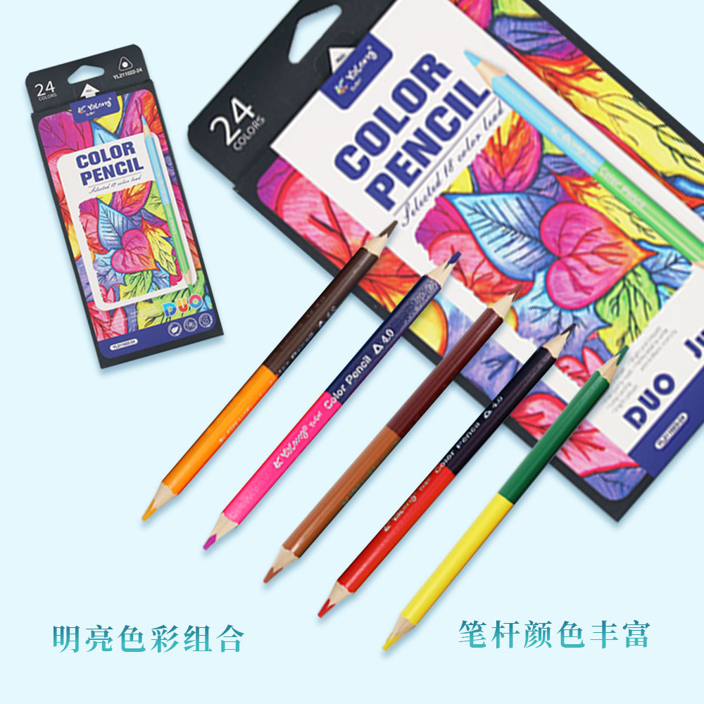 Wholesale of pencils, double-headed colored rod pencils, laser engraving pencils, HB triangular rod pencils, student writing and drawing Specification image
